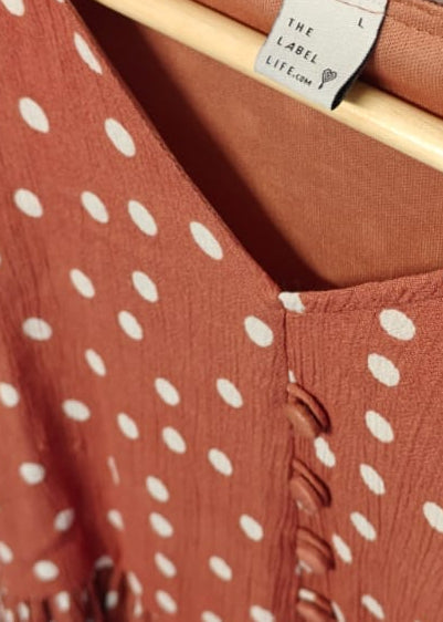 The Label Life Rust Polka Dot Peplum Top