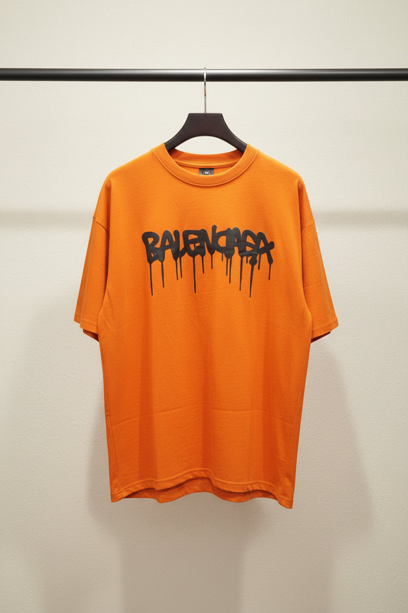 Balenciaga Orange Graffiti Logo Oversized T-Shirt