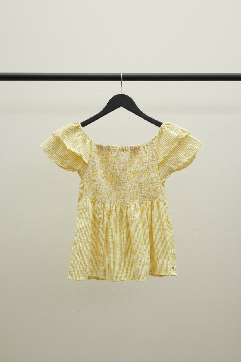 Women's Yellow & White Striped Off-Shoulder Peplum Top