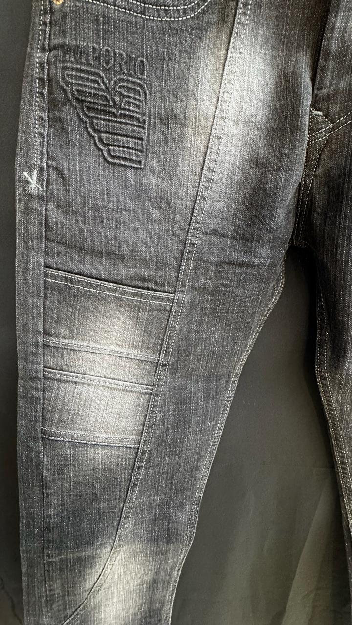 Emporio Armani Men's Washed Black Skinny Fit Denim Jeans