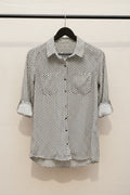Women's Black and White Diamond Print Long Sleeve Button-Up Shirt