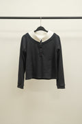 M&S Black Ribbed Long Sleeve Button-Front Top