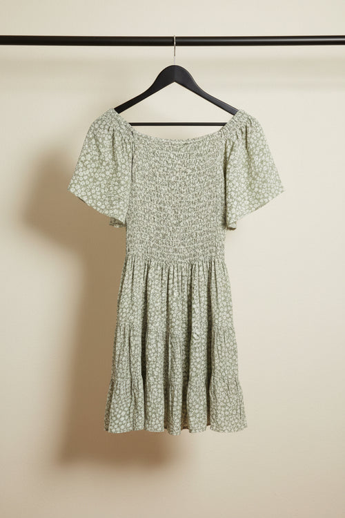 Angie Women's Green Floral Smocked Tiered Mini Dress