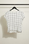 Zara White Grid Pattern Short Sleeve Crop Top