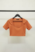 Women's Orange Ribbed Square Neck Crop Top