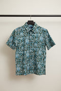 Bulan Bintang Men's Green & Blue Abstract Print Relaxed Fit Short Sleeve Shirt