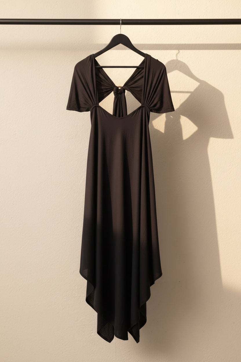 MABISH by Sonal Jain Women's Black Asymmetric Hem Dress with Tie-Back Detail