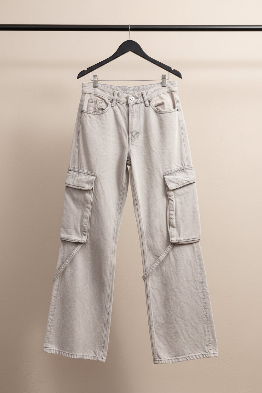 Women's Light Wash Wide Leg Cargo Denim Jeans