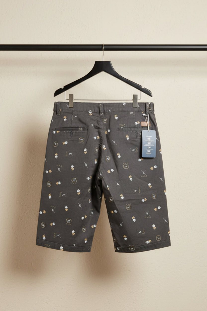 Men's Grey Printed Knee-Length Shorts