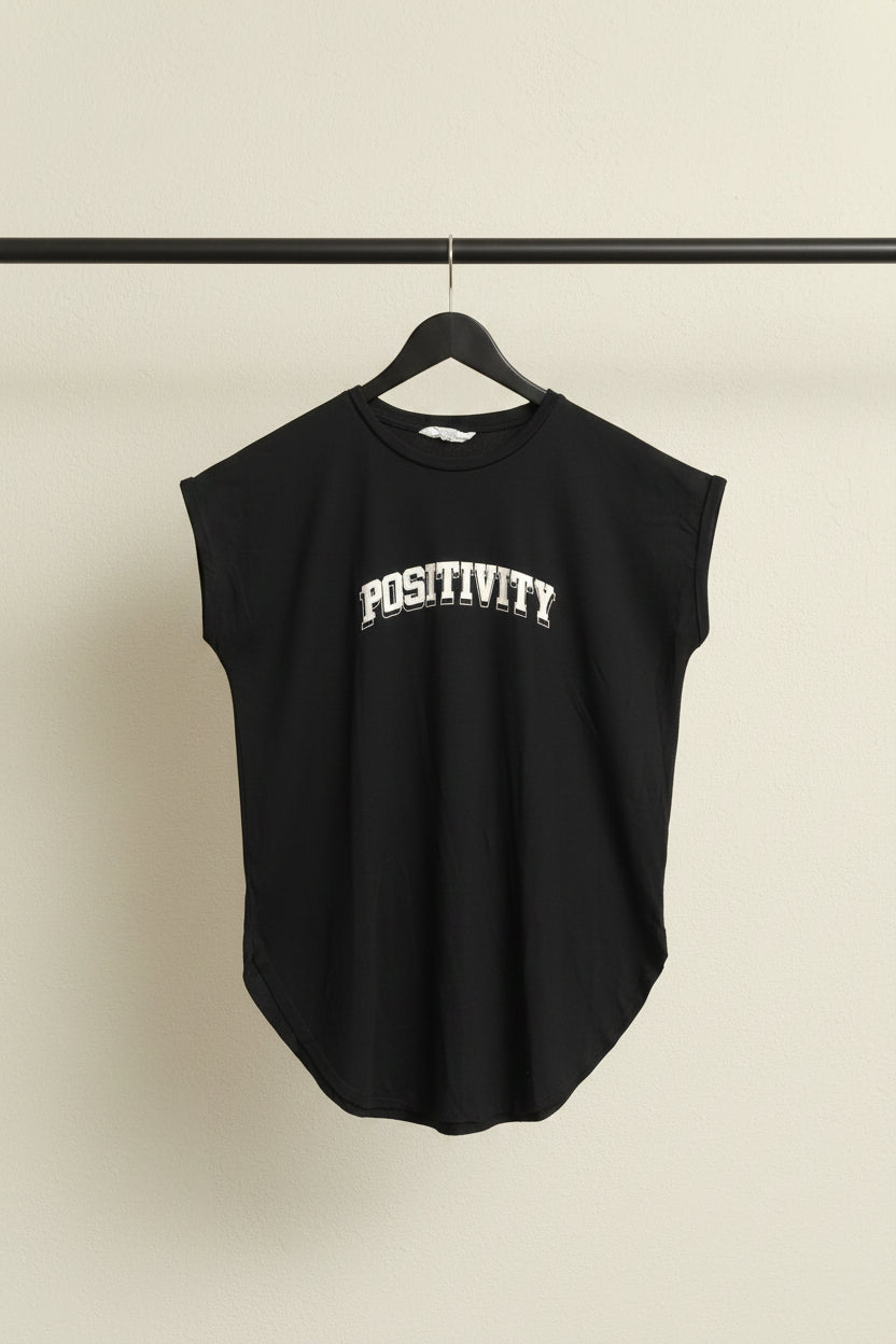 Primark Cares Black Positivity Print Cap Sleeve T-shirt