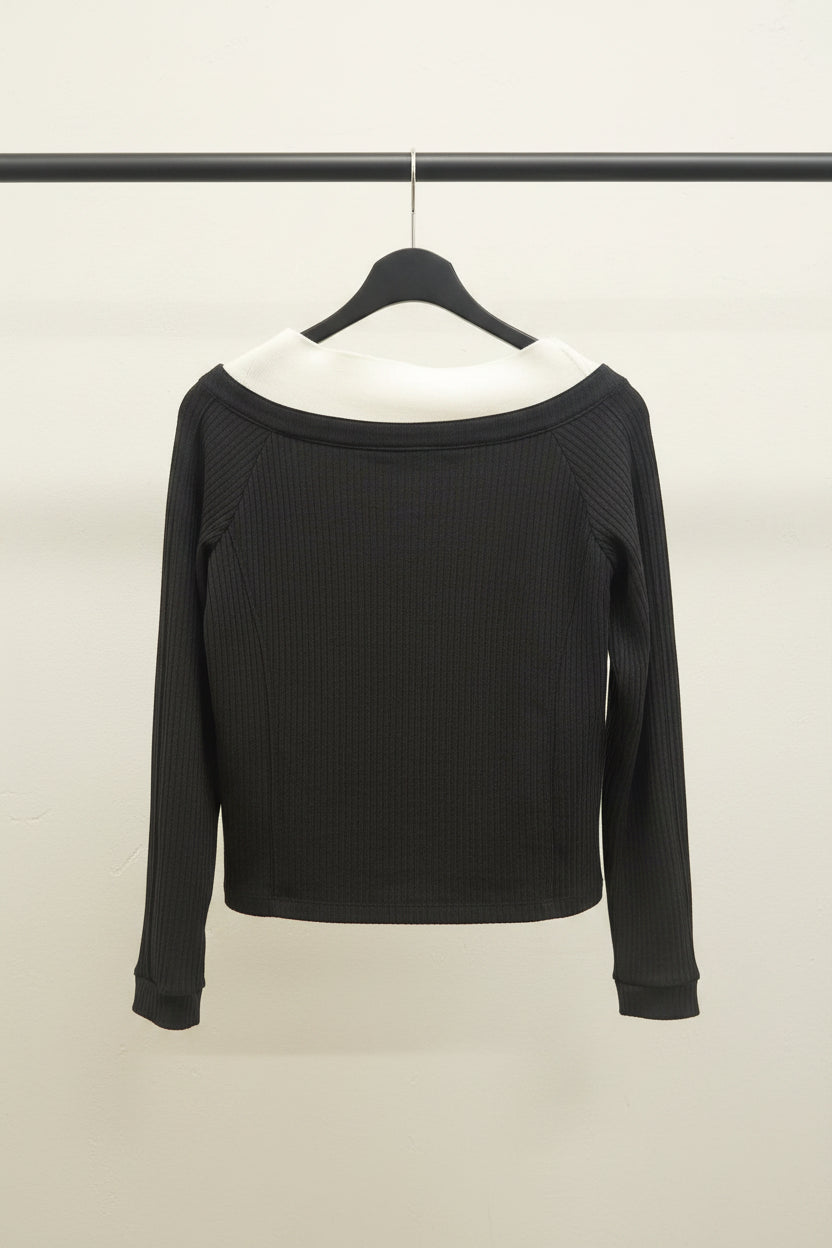 M&S Black Ribbed Long Sleeve Button-Front Top