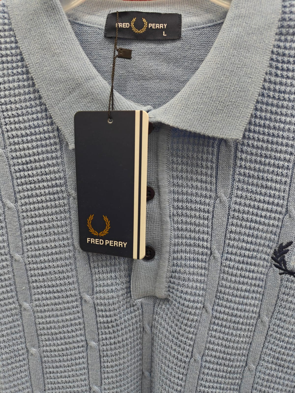 Fred Perry Light Blue Cable Knit Polo Shirt
