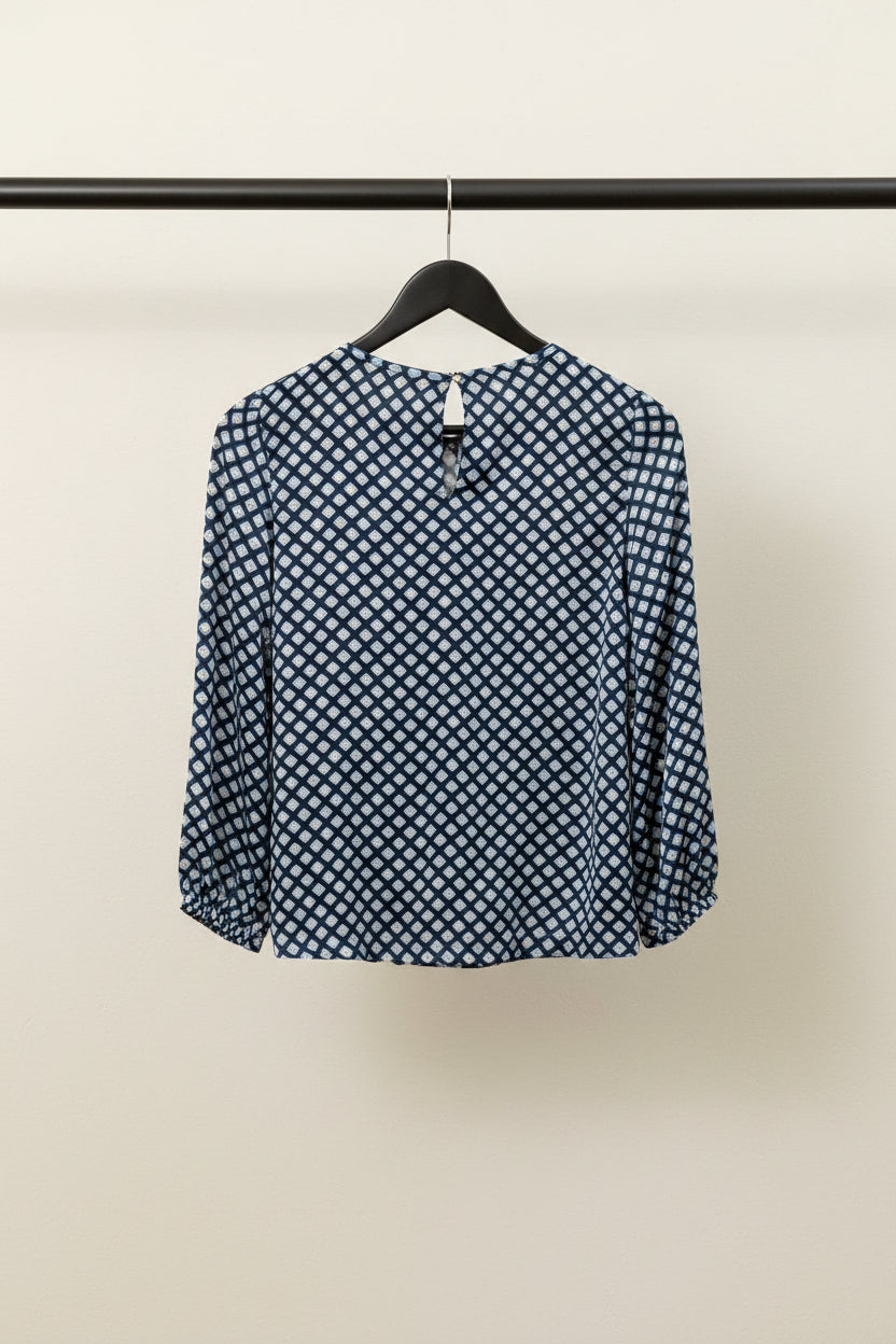 Women's Blue Geometric Print Long Sleeve Blouse