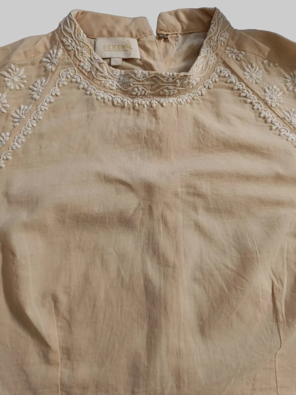 SEHER Peach Embroidered Cotton Top