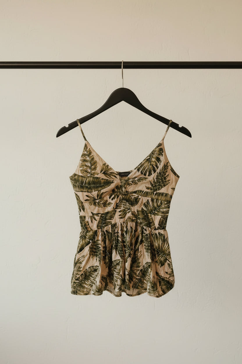 ANGIE Women's Tropical Leaf Print Peplum Camisole Top