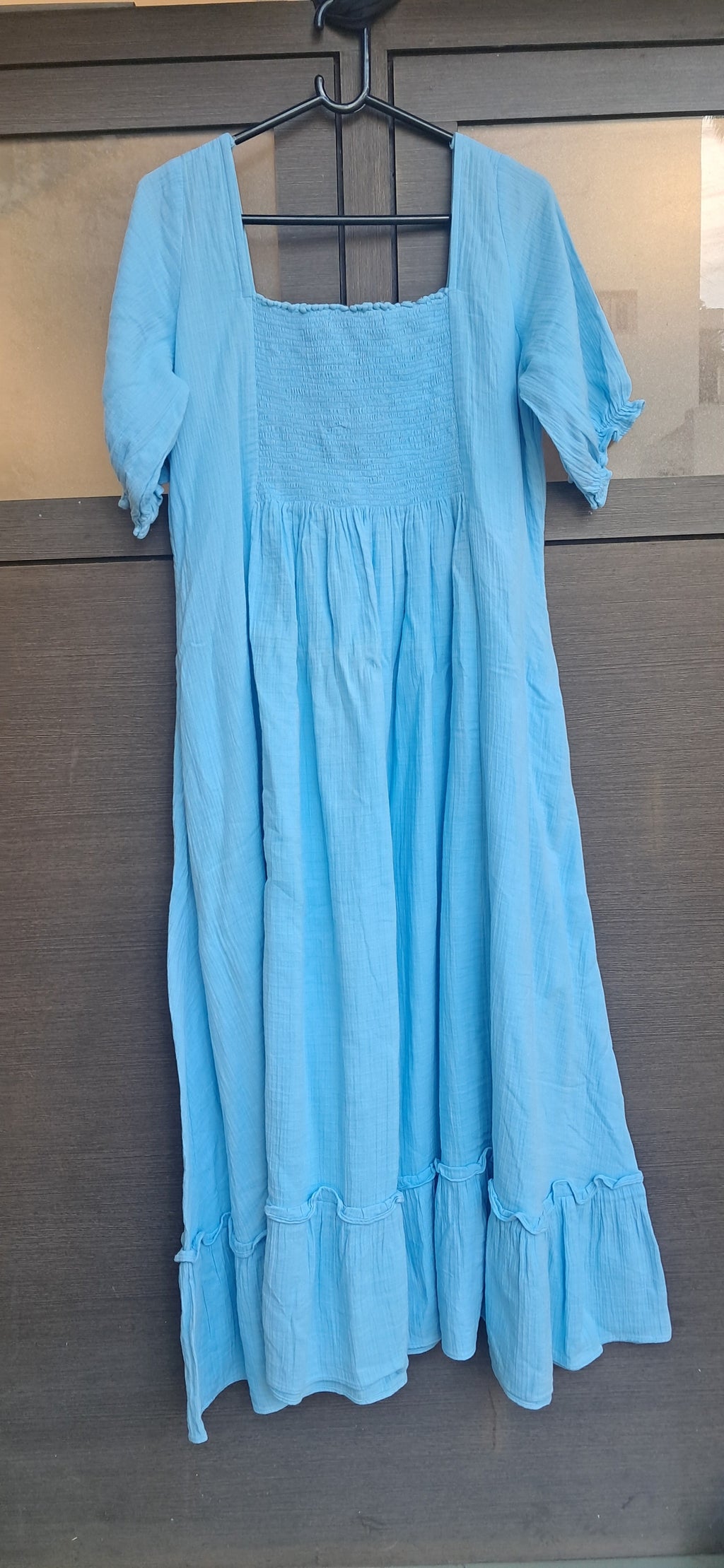 Alankriti By Tanu Sky Blue Smocked A-Line Midi Dress