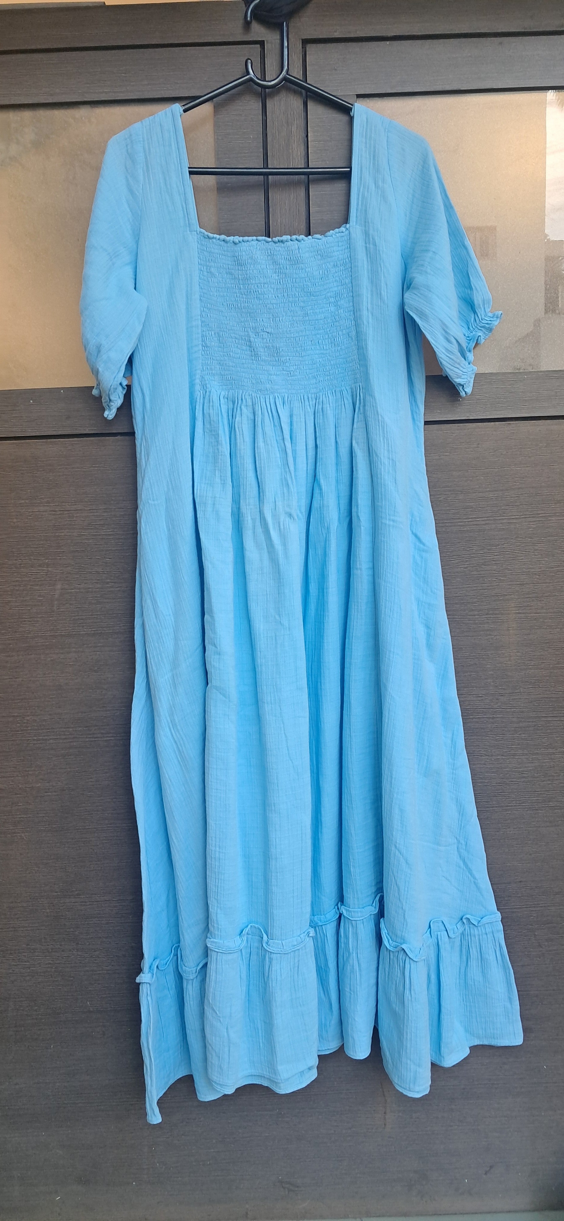 Alankriti By Tanu Sky Blue Smocked A-Line Midi Dress