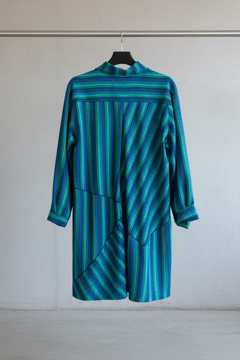 Women's Blue Green Striped Tunic with Embroidery