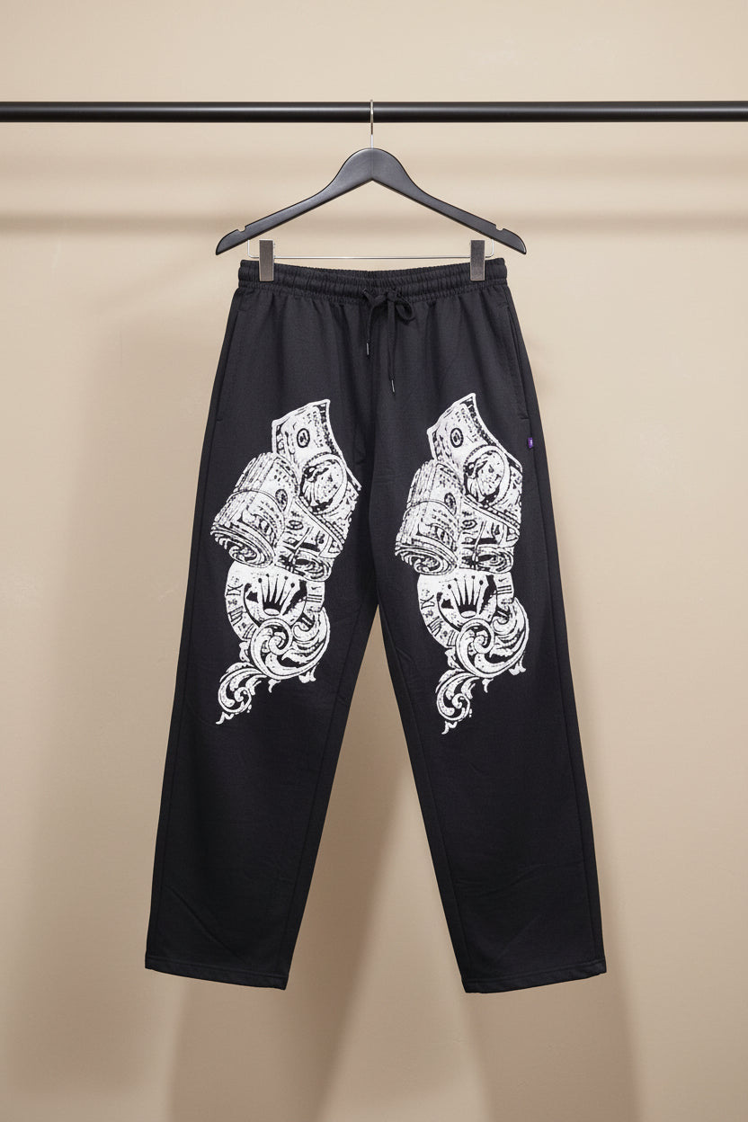 Black Money Print Drawstring Sweatpants
