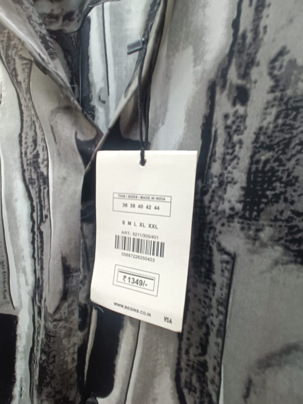 BEGINS Men's Black and Grey Abstract Print Full Sleeve Casual Shirt