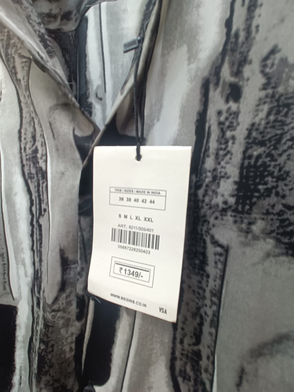 BEGINS Men's Black and Grey Abstract Print Full Sleeve Casual Shirt