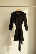 Zara Woman Black Collared Button-Front Belted Mini Dress