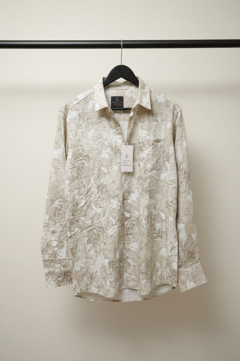 Men's NORTH STUDIO Leaf Print Long Sleeve Casual Shirt