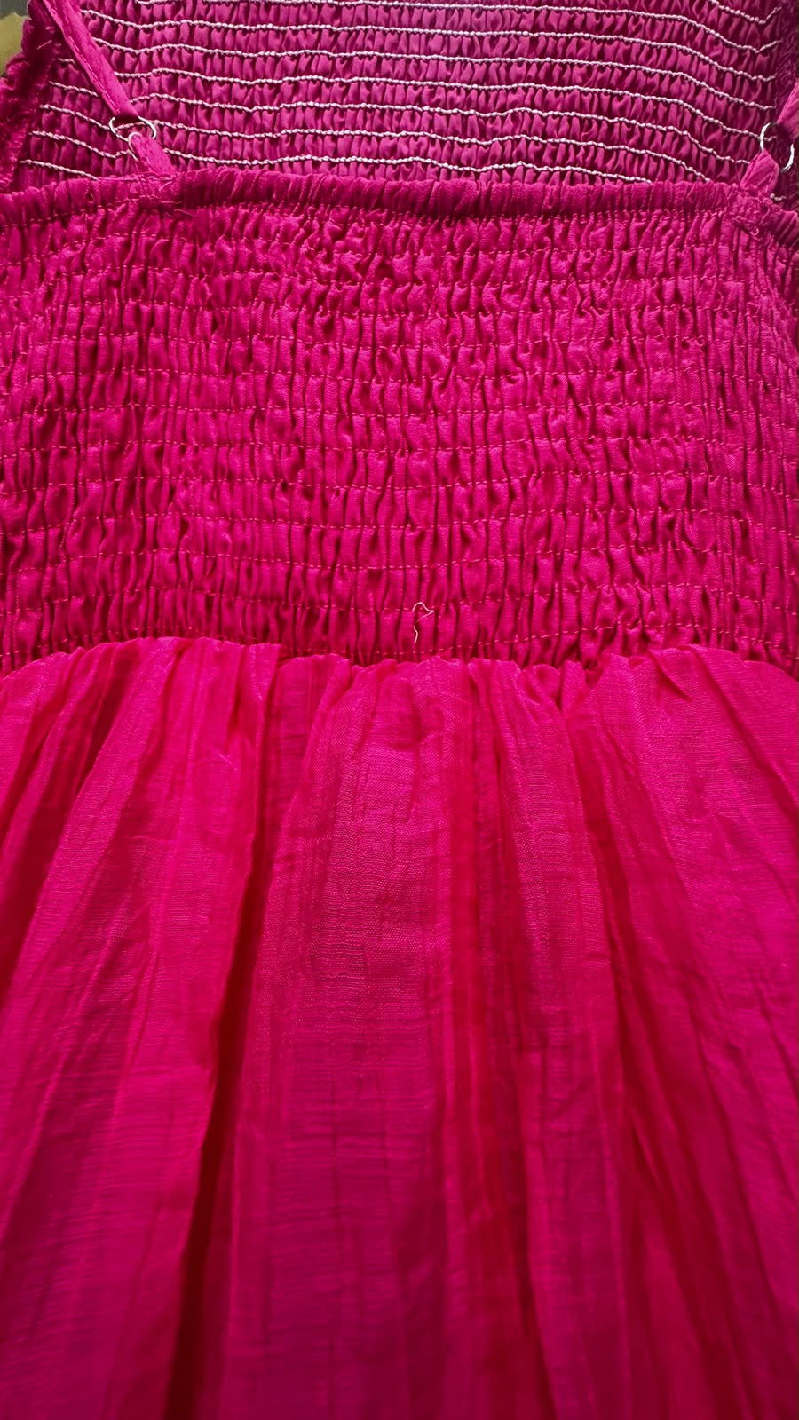Hot Pink Smocked Bodice A-Line Maxi Dress