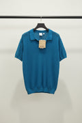 Burberry Men's Teal Knit Polo Shirt with Diamond Pattern, Size XL