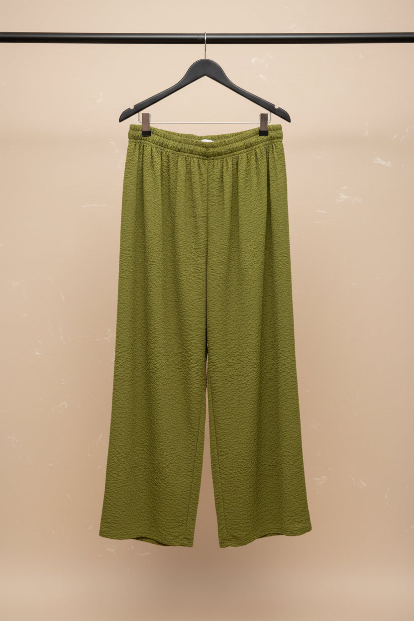 Women's Olive Green Textured Wide Leg Pants