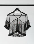 Women's Black Sheer Floral Embroidered Ruffle Crop Top