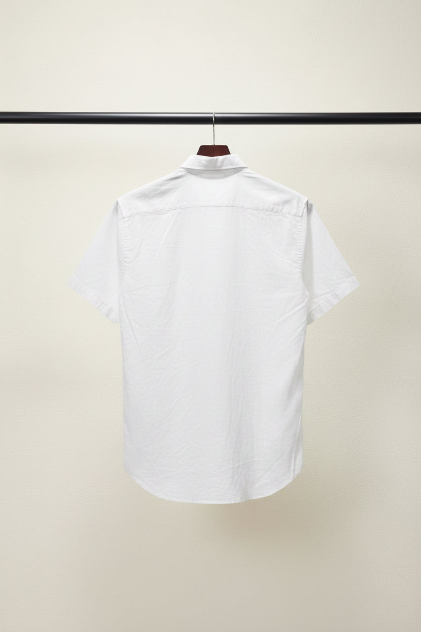 Men's  White Relaxed Fit Short-Sleeve Linen Shirt