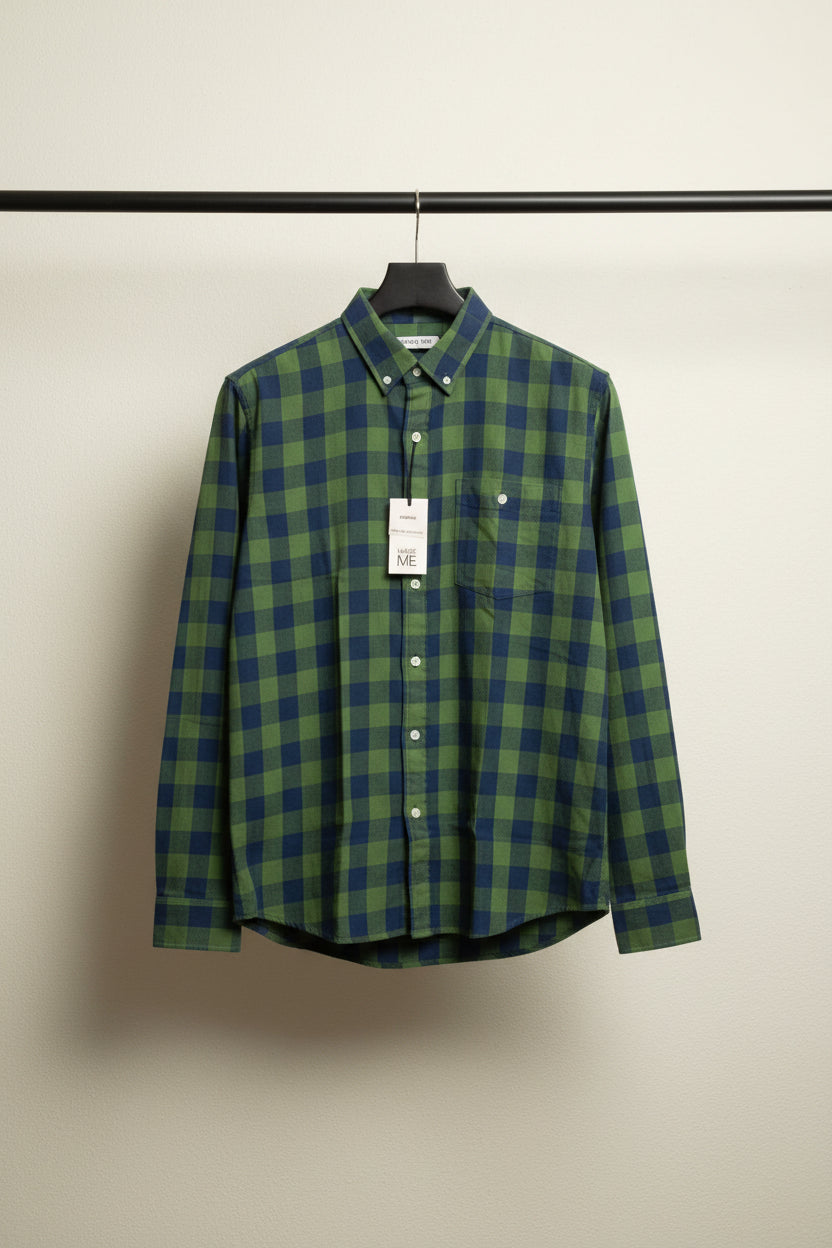MARK ME Men's Green & Blue Plaid Slim Fit Casual Shirt