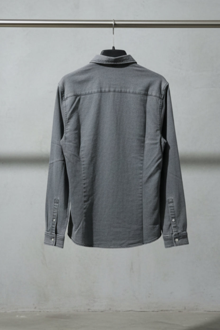 ASOS DESIGN Men's Grey Washed Denim Long Sleeve Button-Up Shirt