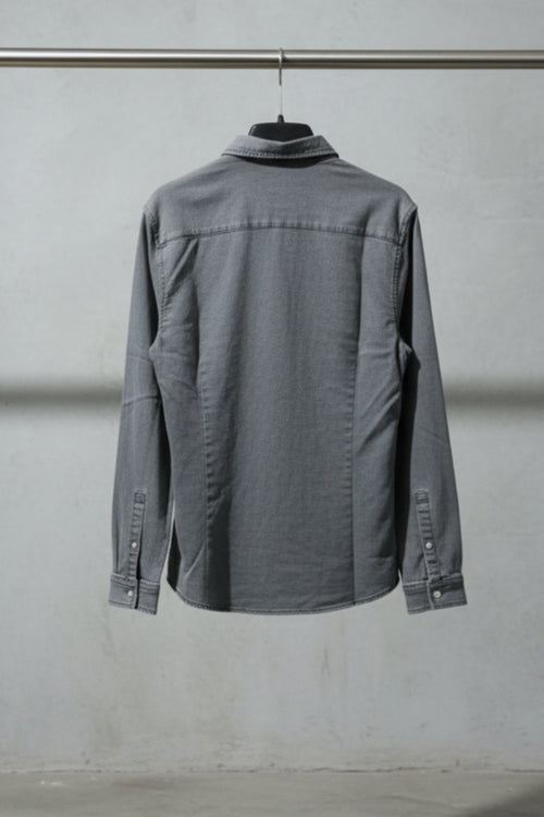 ASOS DESIGN Men's Grey Washed Denim Long Sleeve Button-Up Shirt
