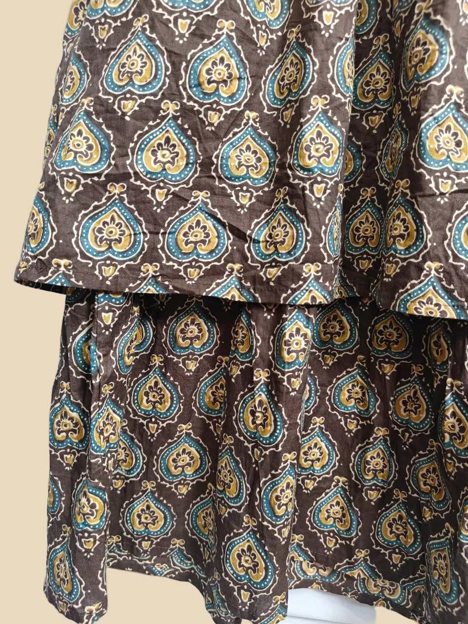 SVRNAA Women's Brown Multicolor Printed Cotton A-Line Maxi Dress