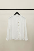 OUTRYT Women's White Long Sleeve Collared Blouse with Gold Buttons