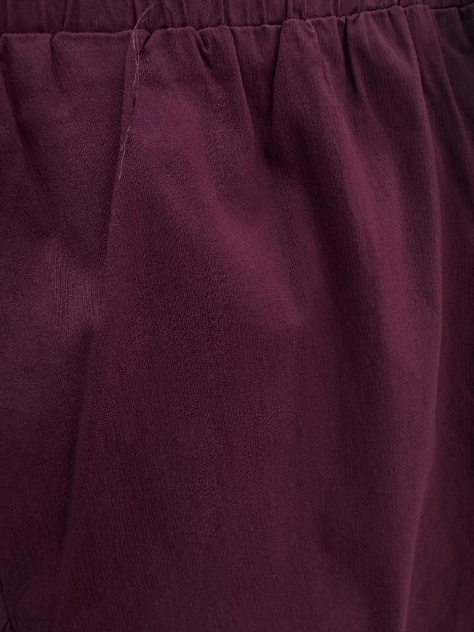 Women's Maroon Elastic Waist Straight Leg Trousers