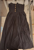 THE LABEL LIFE.com Black Strapless Smocked Bodice Maxi Dress with Wooden Buttons