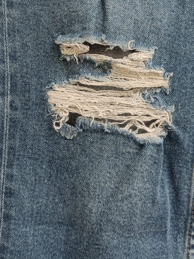 Women's Blue Distressed High-Waist Straight Leg Jeans