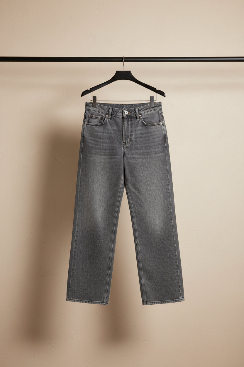 Grey High-Waist Wide Leg Trousers