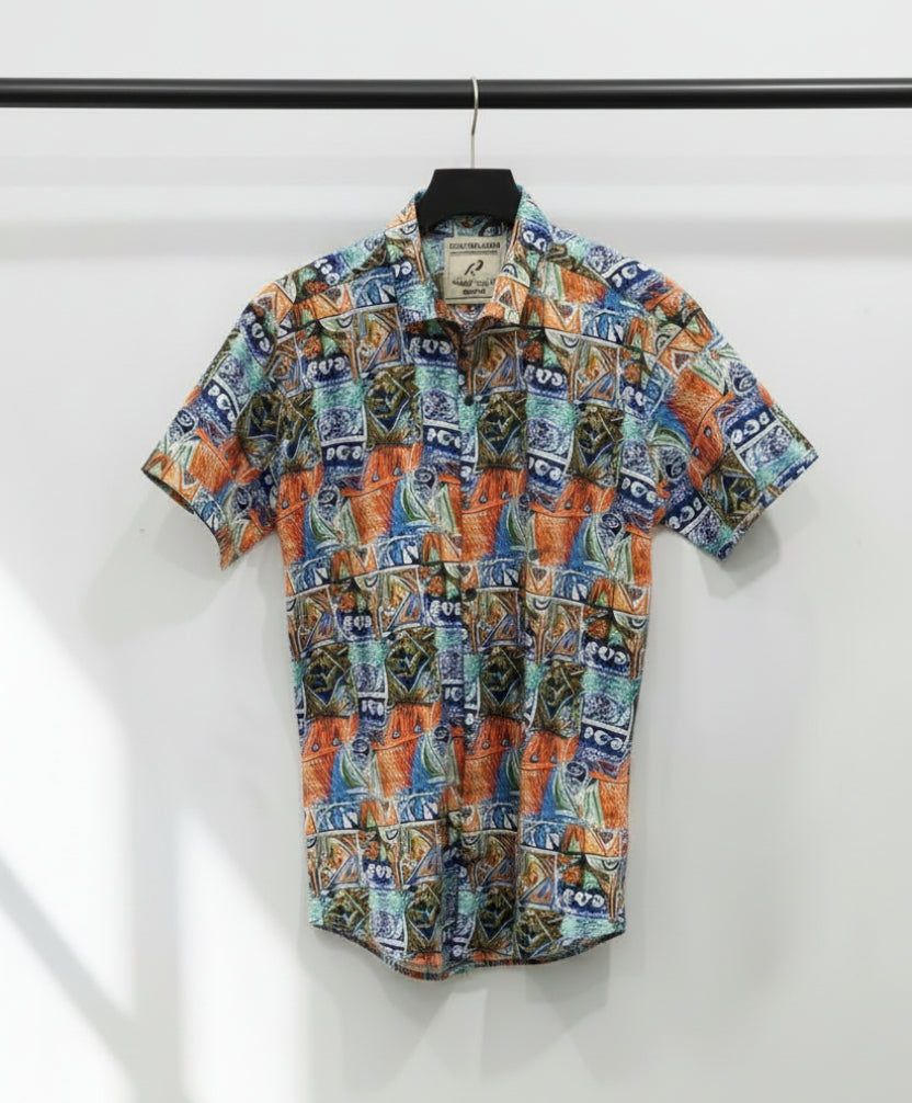 Men's Multicolor Abstract Print Short Sleeve Casual Shirt by HAND CUFFS