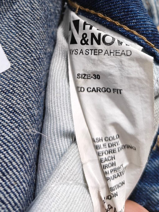 ET HERE & NOW Men's Blue Washed Cargo Jeans
