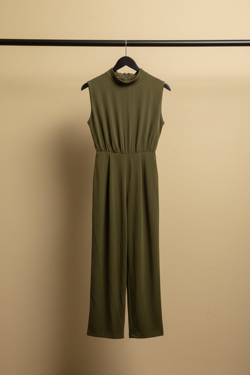Redress Women's Olive Green Sleeveless Jumpsuit with Elasticated Waist