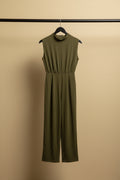 Redress Women's Olive Green Sleeveless Jumpsuit with Elasticated Waist
