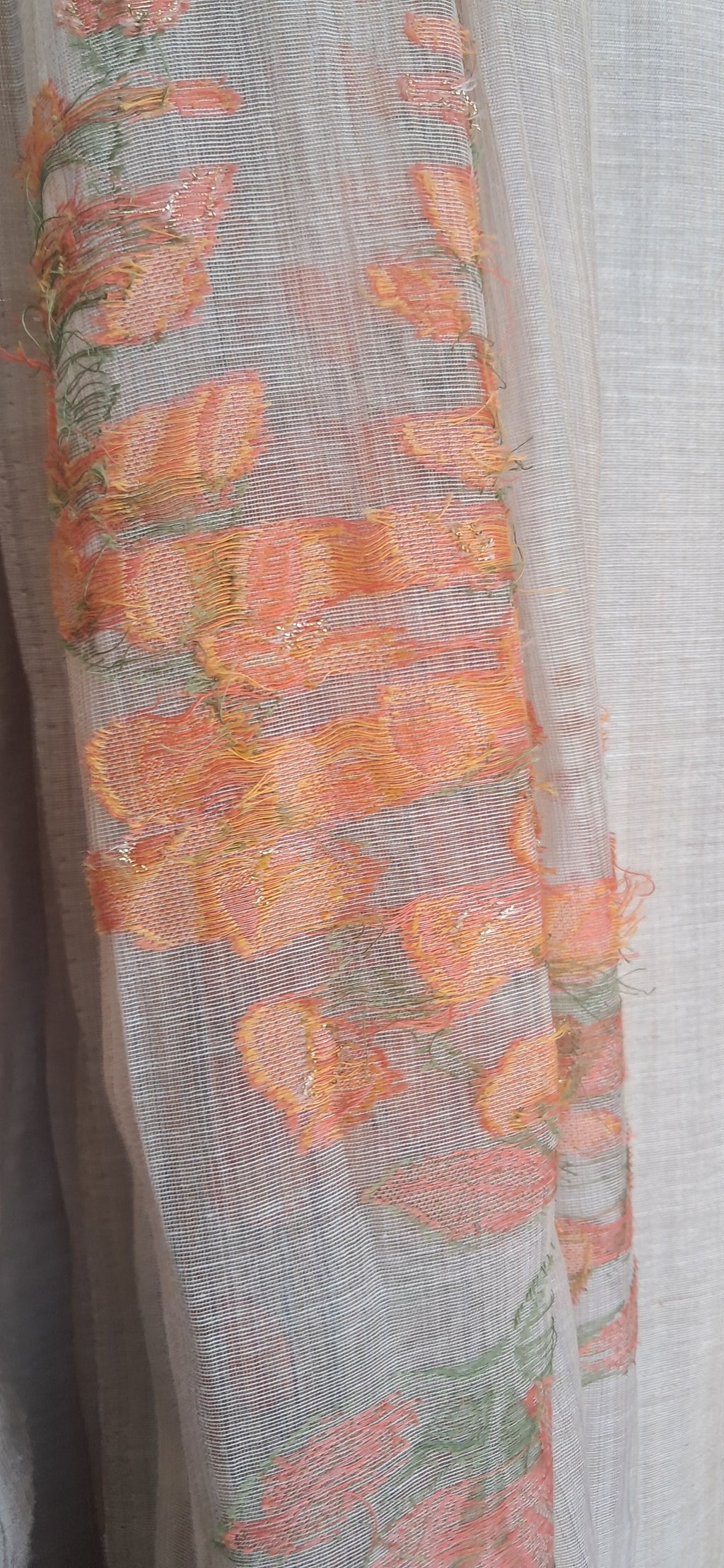Elegant Beige Linen Blend Kurta with Orange Floral Embroidery and Matching Dupatta