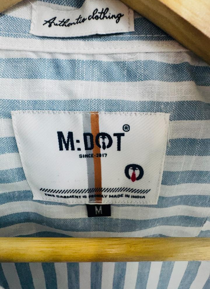 M:DOT Men's Blue and White Striped Long Sleeve Casual Shirt