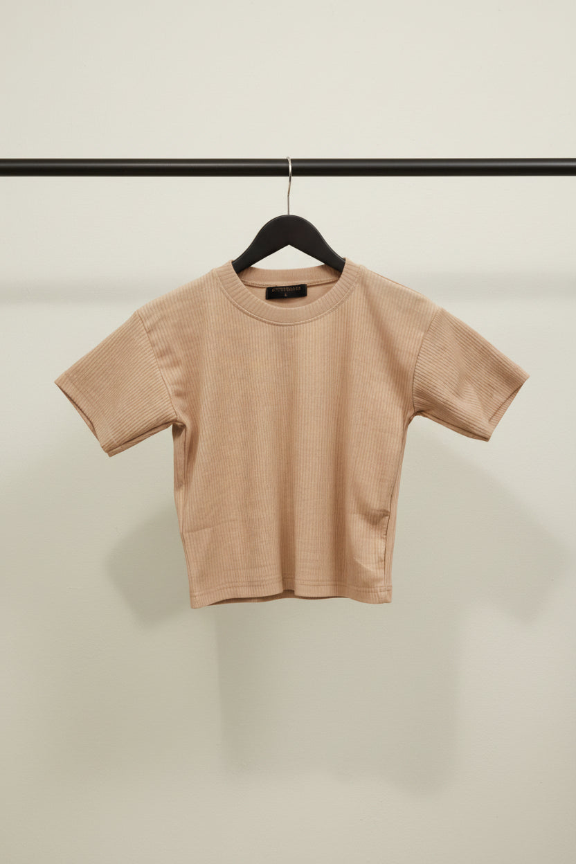 ATTIRE HUB Women's Peach Ribbed Knit Cropped Top