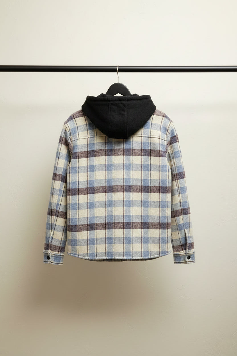LOOPY Unisex Plaid Hooded Button-Up Shirt Jacket
