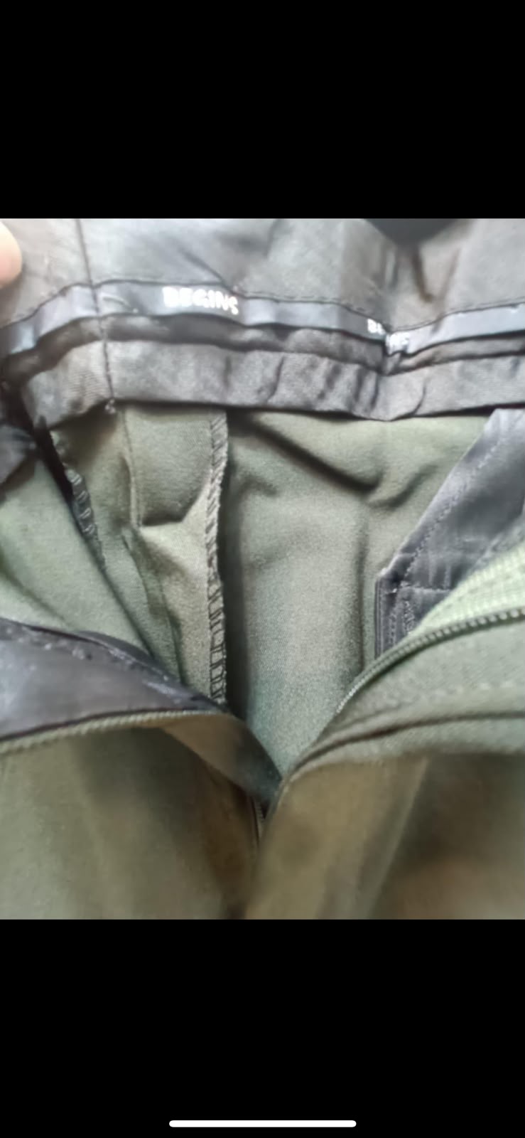 BEGINS Men's Olive Green Flat Front Formal Trousers